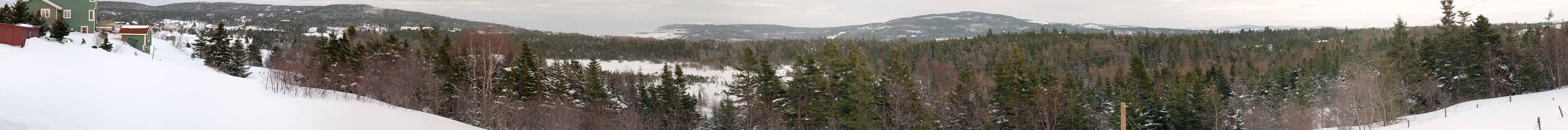 Panorama of Logy Bay, Newfoundland, as seen from the patio at the rear of our home.